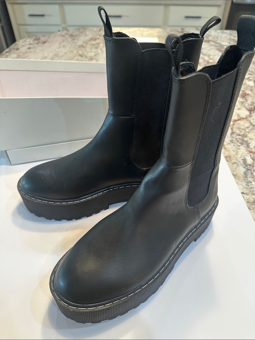 Sleek Black Platform Chelsea Booties